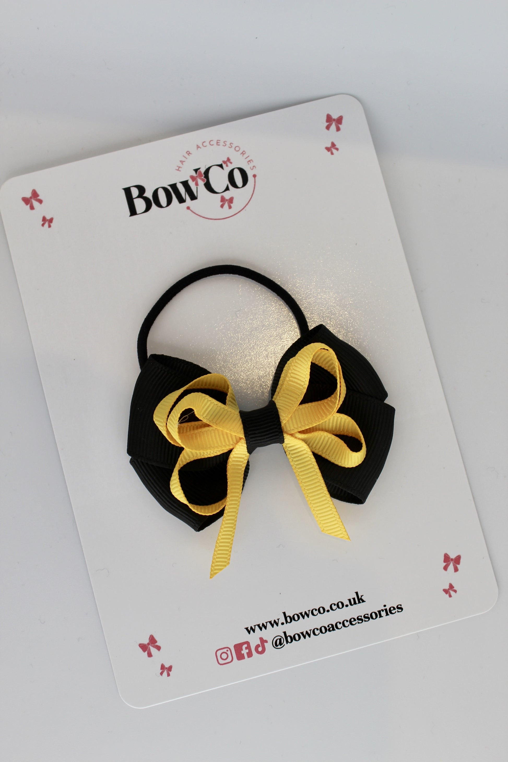 2.5 Inch Double Bow - Elastic - Black and Yellow Gold