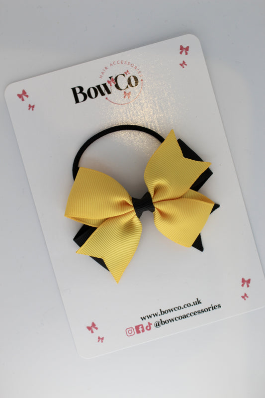 3 Inch Layer Tail Bow - Elastic - Black & Yellow Gold