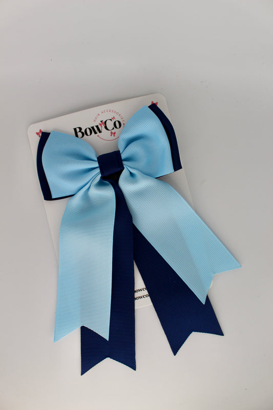 Classic Tail Bow - Clip - Navy Blue and Blue Topaz