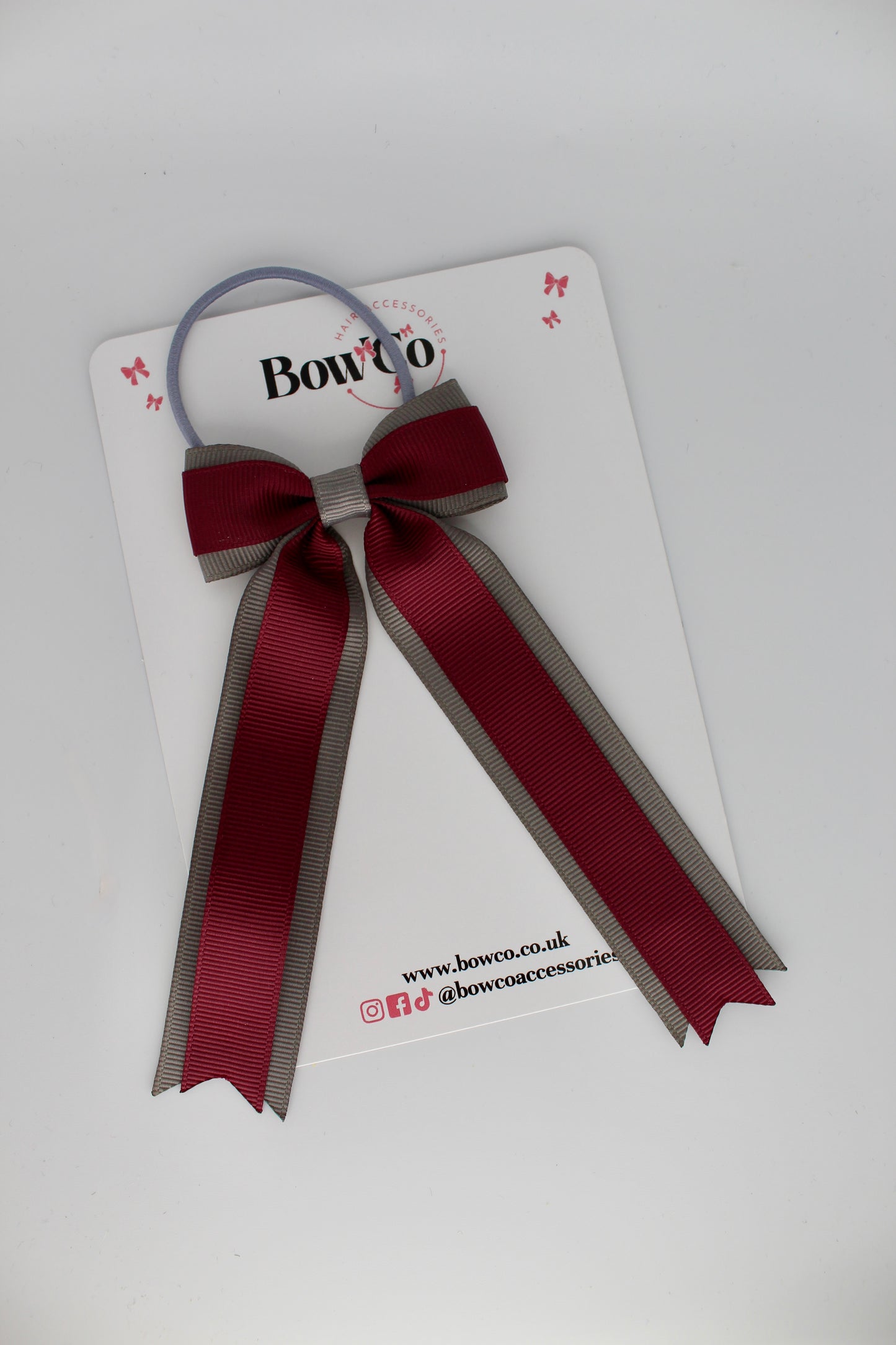 Tuxedo Tails Bow - Elastic - Burgundy and Metal Grey