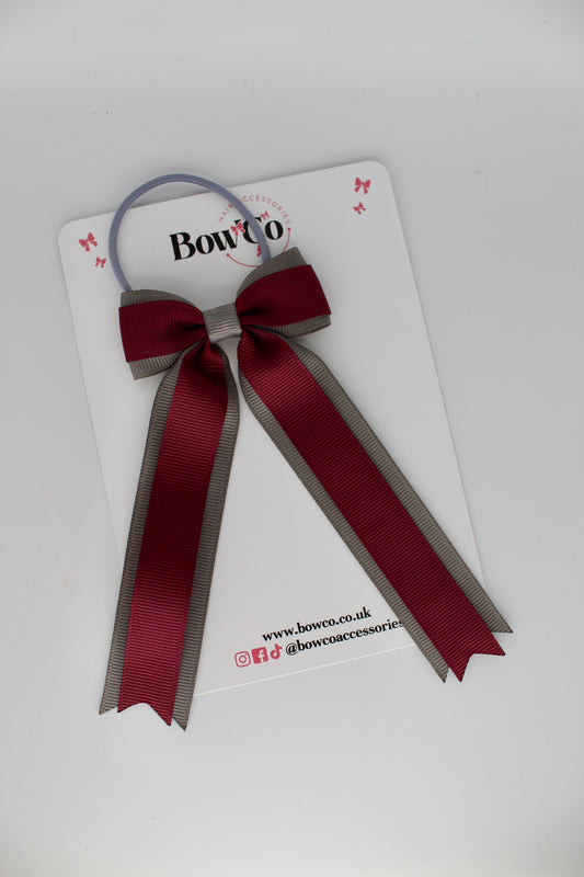Tuxedo Tails Bow - Elastic - Burgundy and Metal Grey