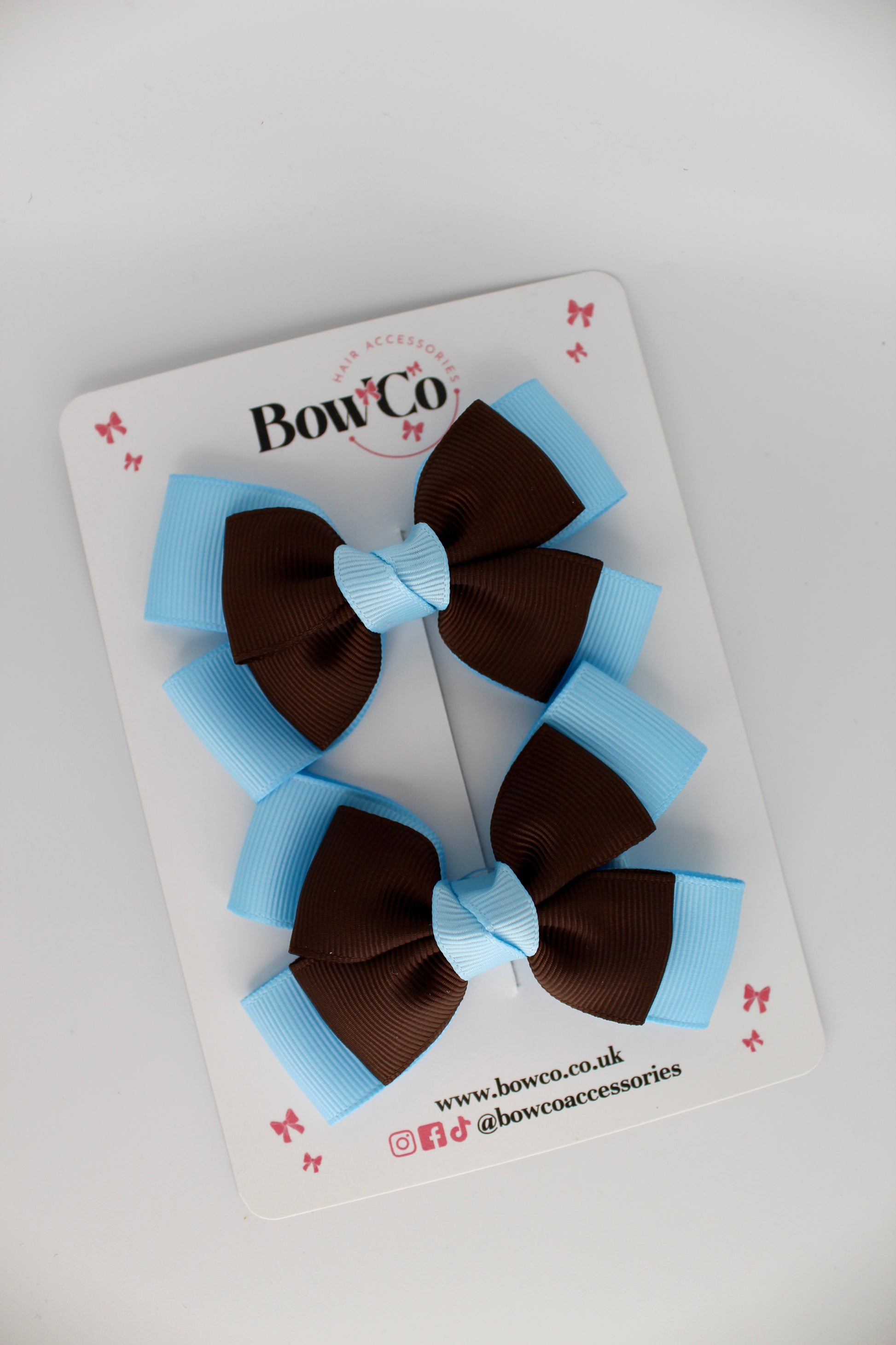 Layer Bow Set - Clip - Blue Topaz and Brown