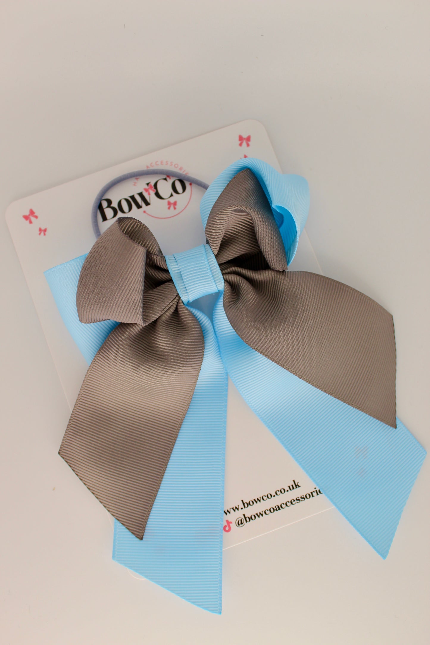Layer Loop Tail Hair Bow - Elastic - Blue Topaz and Grey