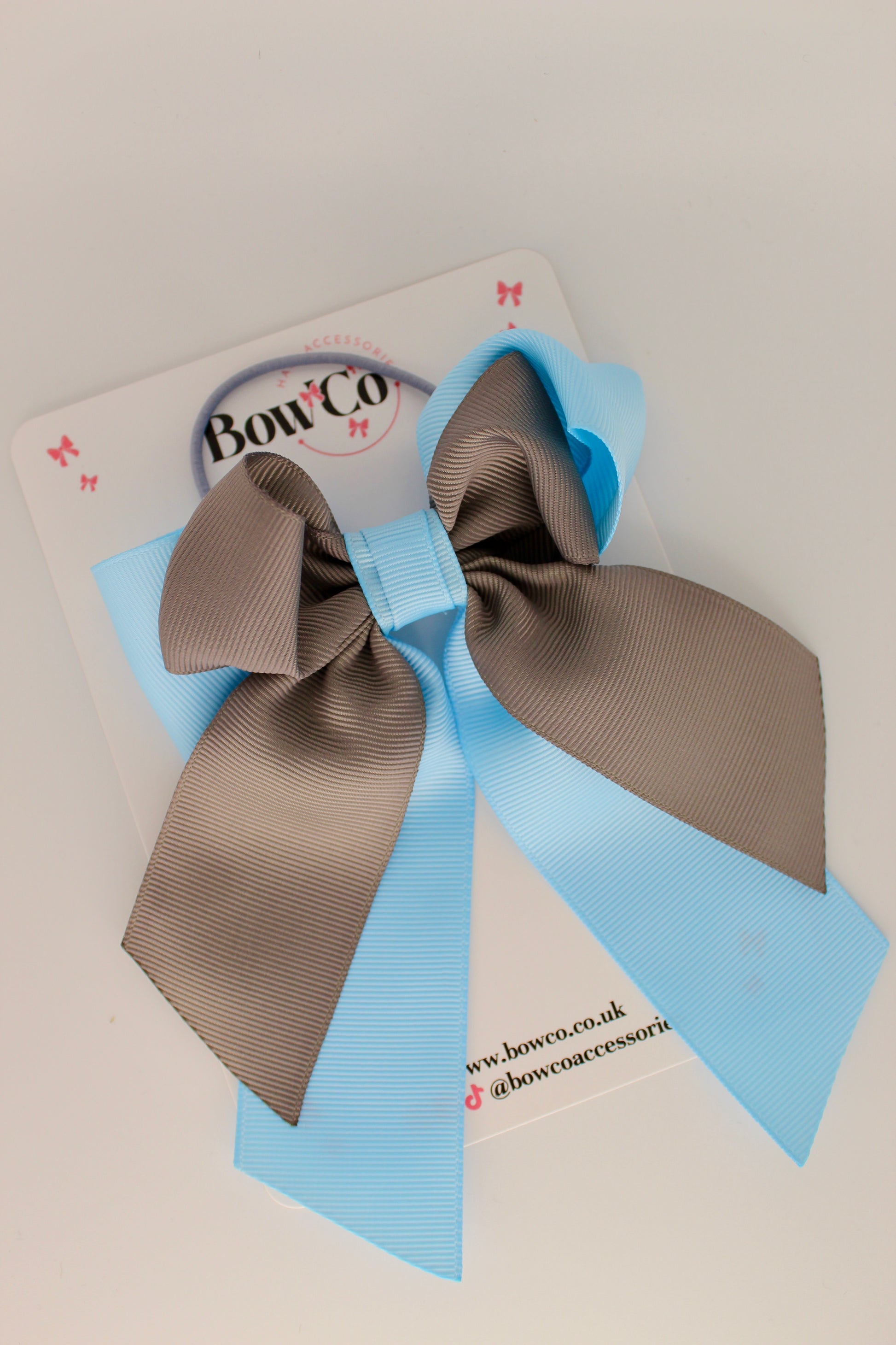 Layer Loop Tail Hair Bow - Elastic - Blue Topaz and Grey