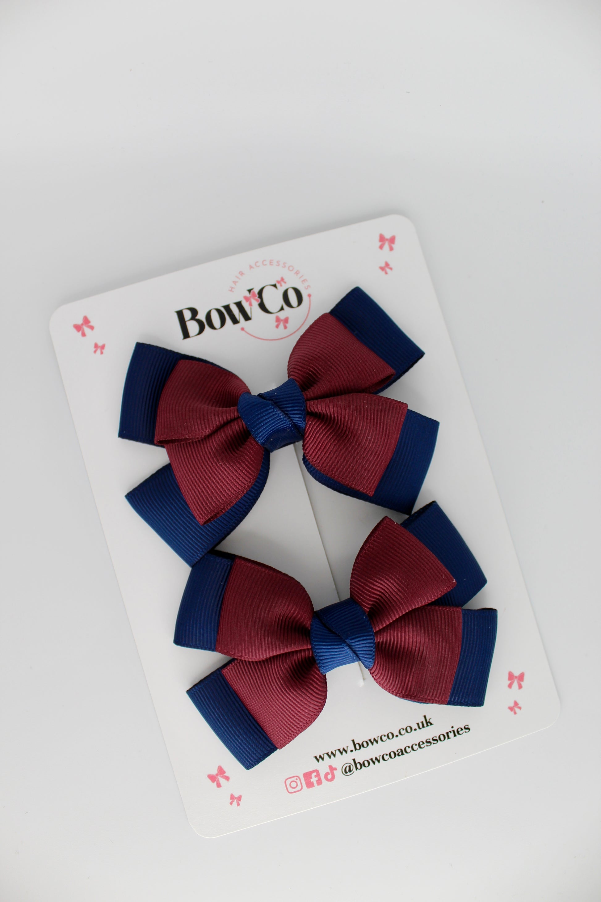 Layer Bow Set - Clip - Navy Blue and Burgundy