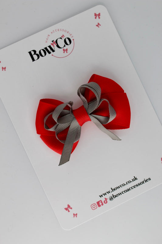 Red and Metal Grey - Double Bow - Clip