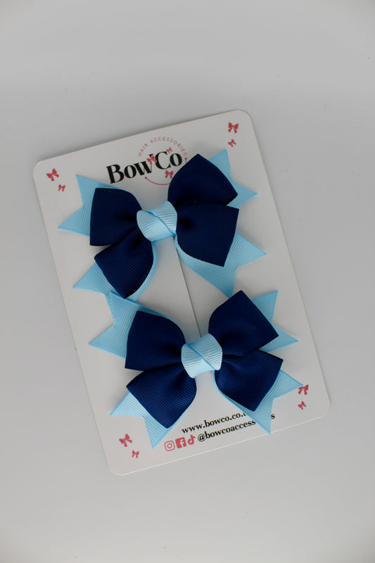 Knot Bow Set - Clip - Navy Blue and Blue Topaz