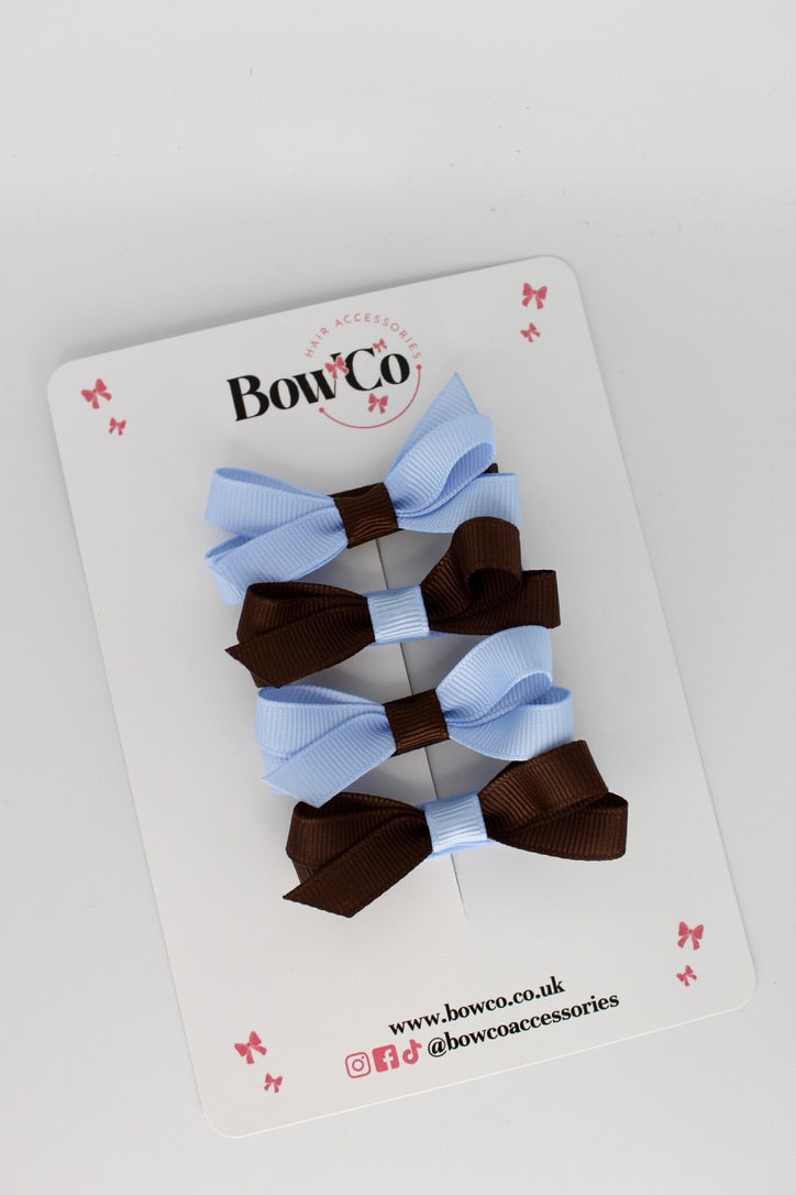 Ballerina Bows - Set of 4 - Clip - Bluebell and Brown