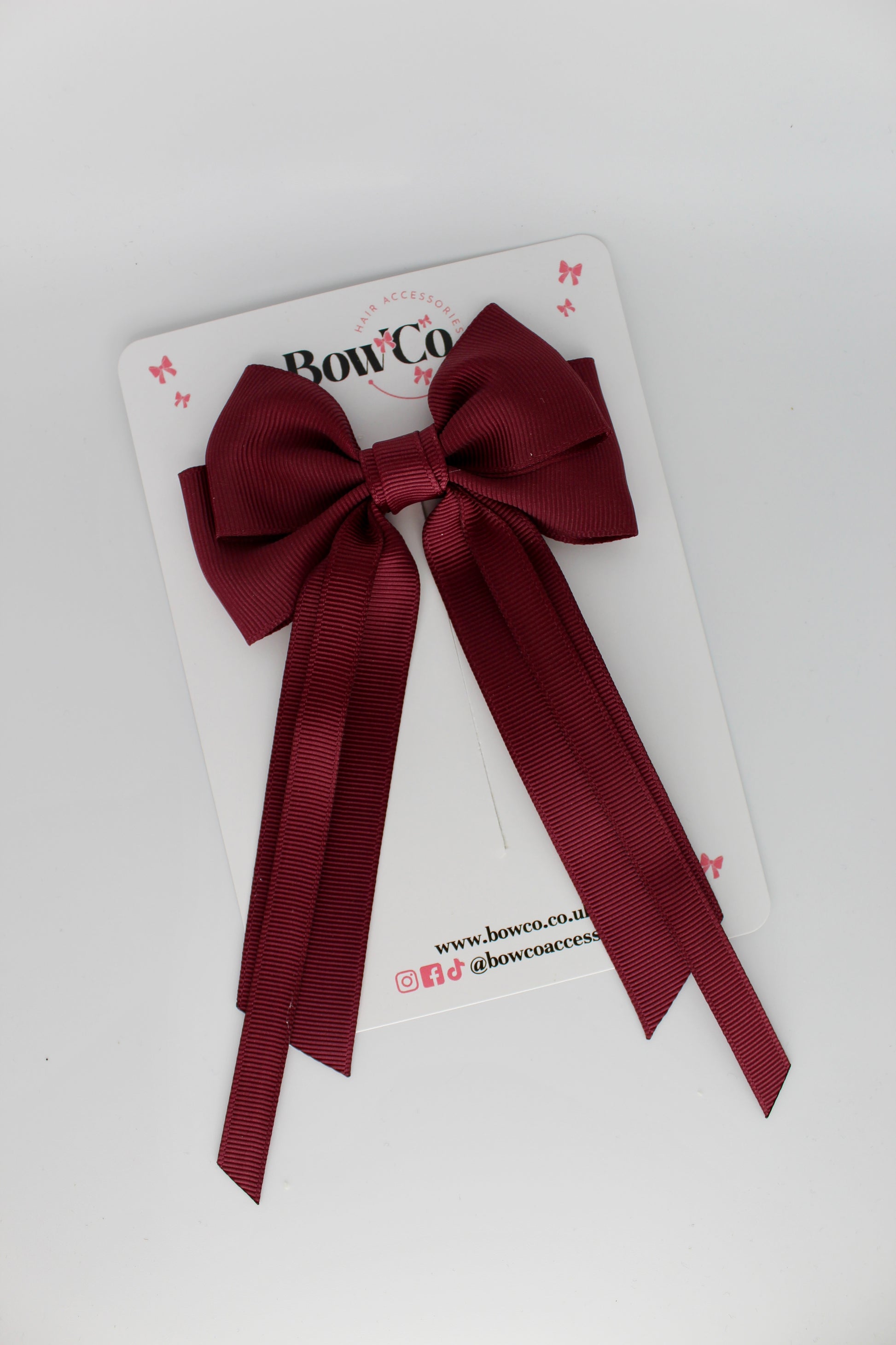 Streamer Tail Bow - Clip - Burgundy