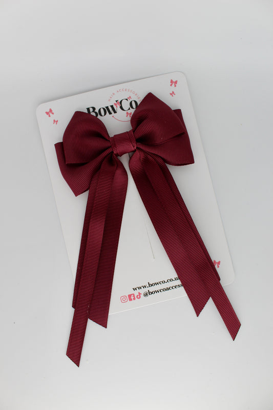 Streamer Tail Bow - Clip - Burgundy
