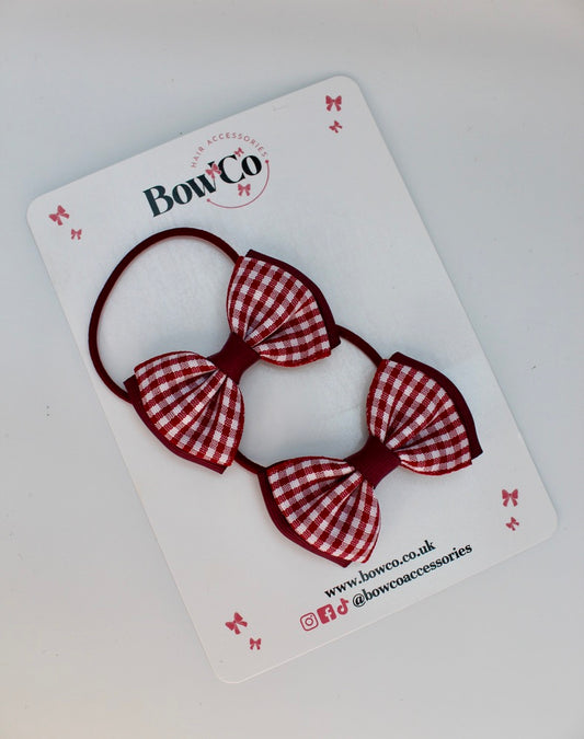 School Bow Burgundy Gingham Double Lapel Set - Elastic
