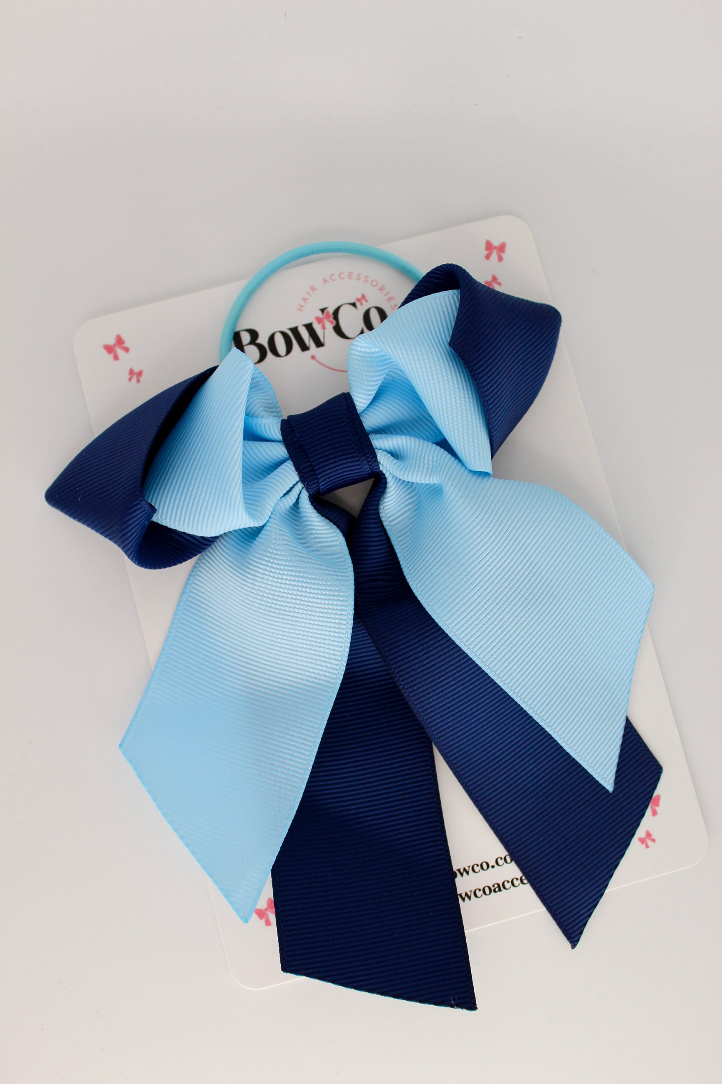 Layer Loop Tail Hair Bow - Elastic - Navy Blue and Blue Topaz
