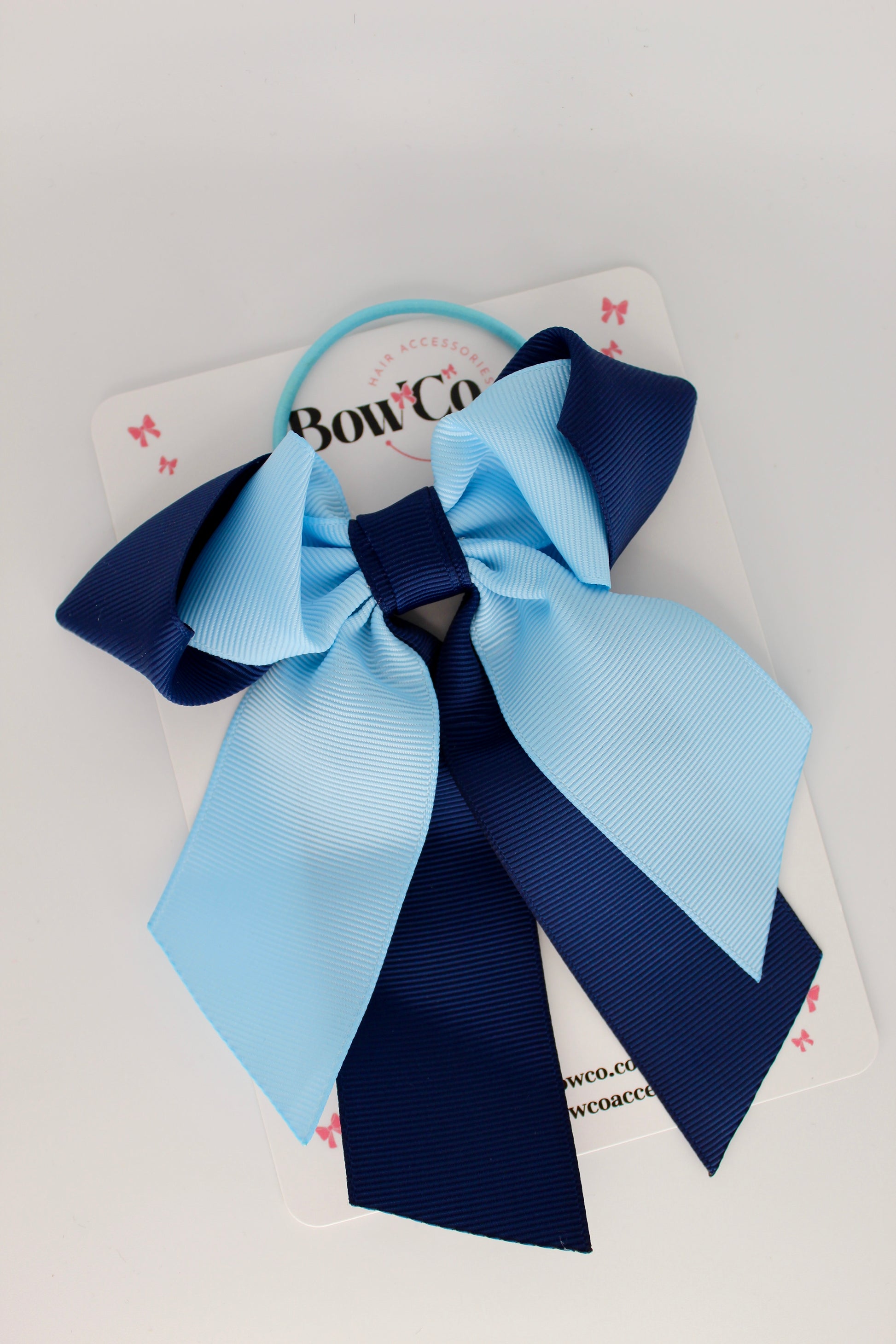 Layer Loop Tail Hair Bow - Elastic - Navy Blue and Blue Topaz