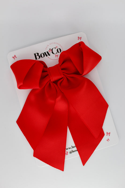Layer Loop Tail Hair Bow - Clip - Red