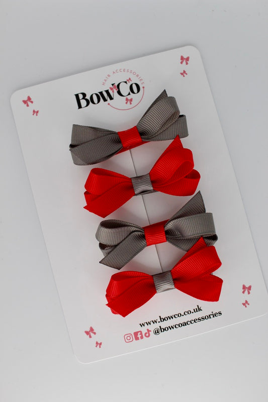 Ballerina Bows - Set of 4 - Clip - Red and Metal Grey