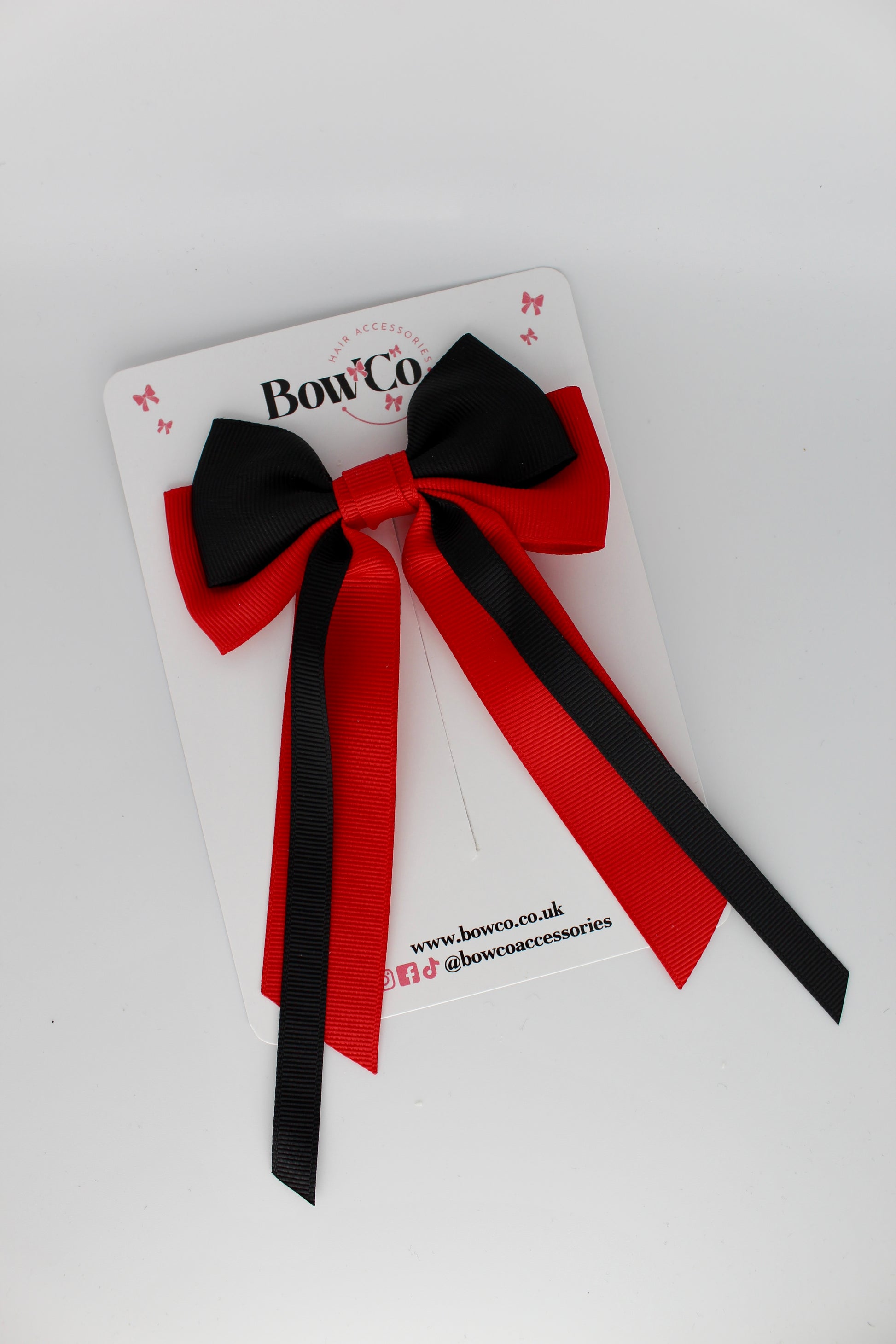 Streamer Tail Bow - Clip - Red and Black