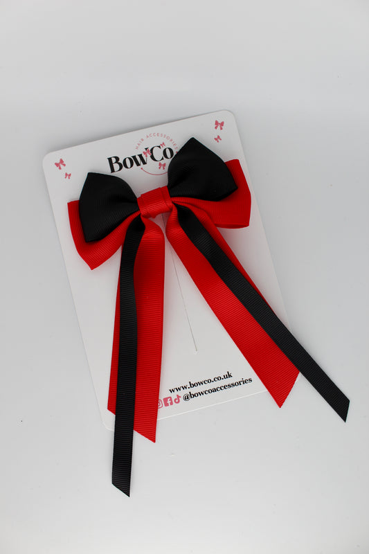 Streamer Tail Bow - Clip - Red and Black