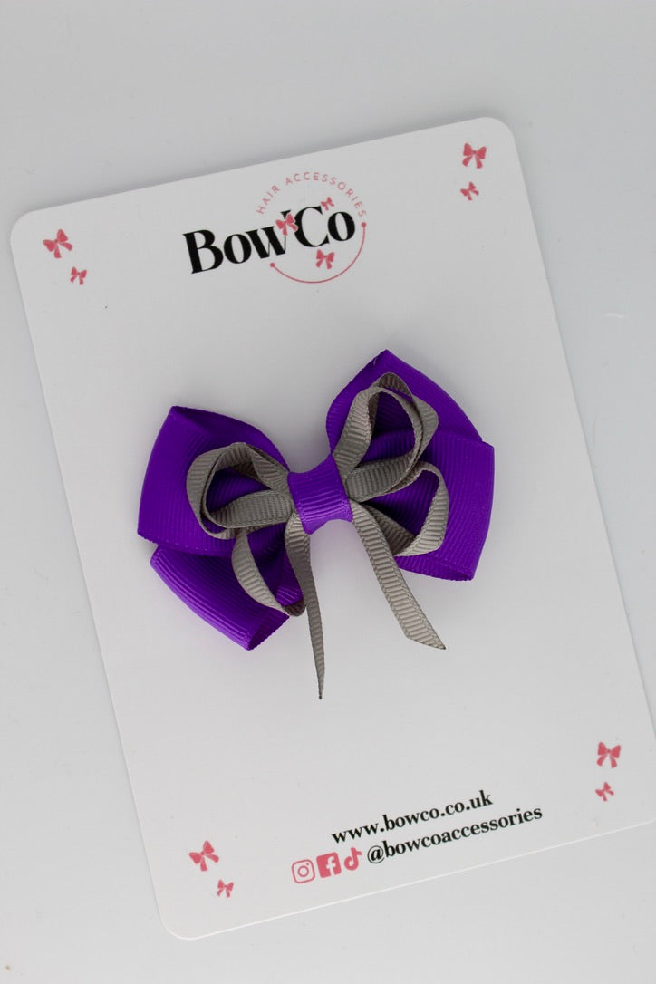 Purple and Grey - Double Bow - Clip