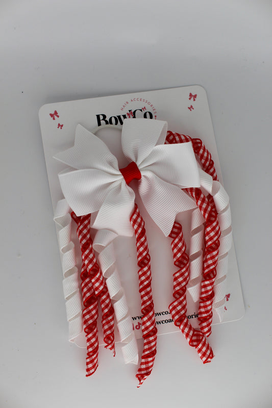 Pinwheel Corker Bow - Red Gingham - Elastic