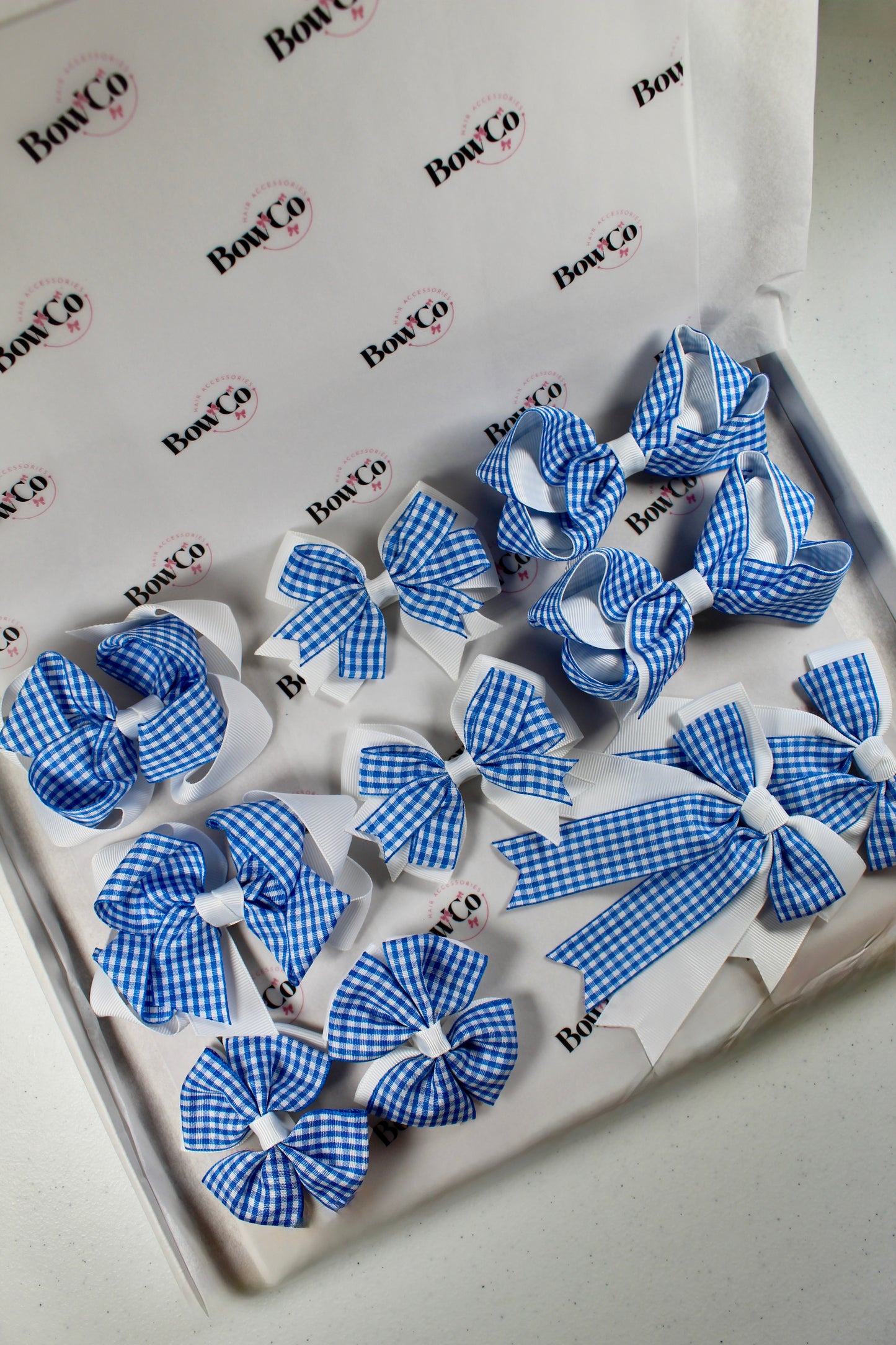 Royal Blue Gingham School Bow Bundle M/L - Clip - 10 Bows