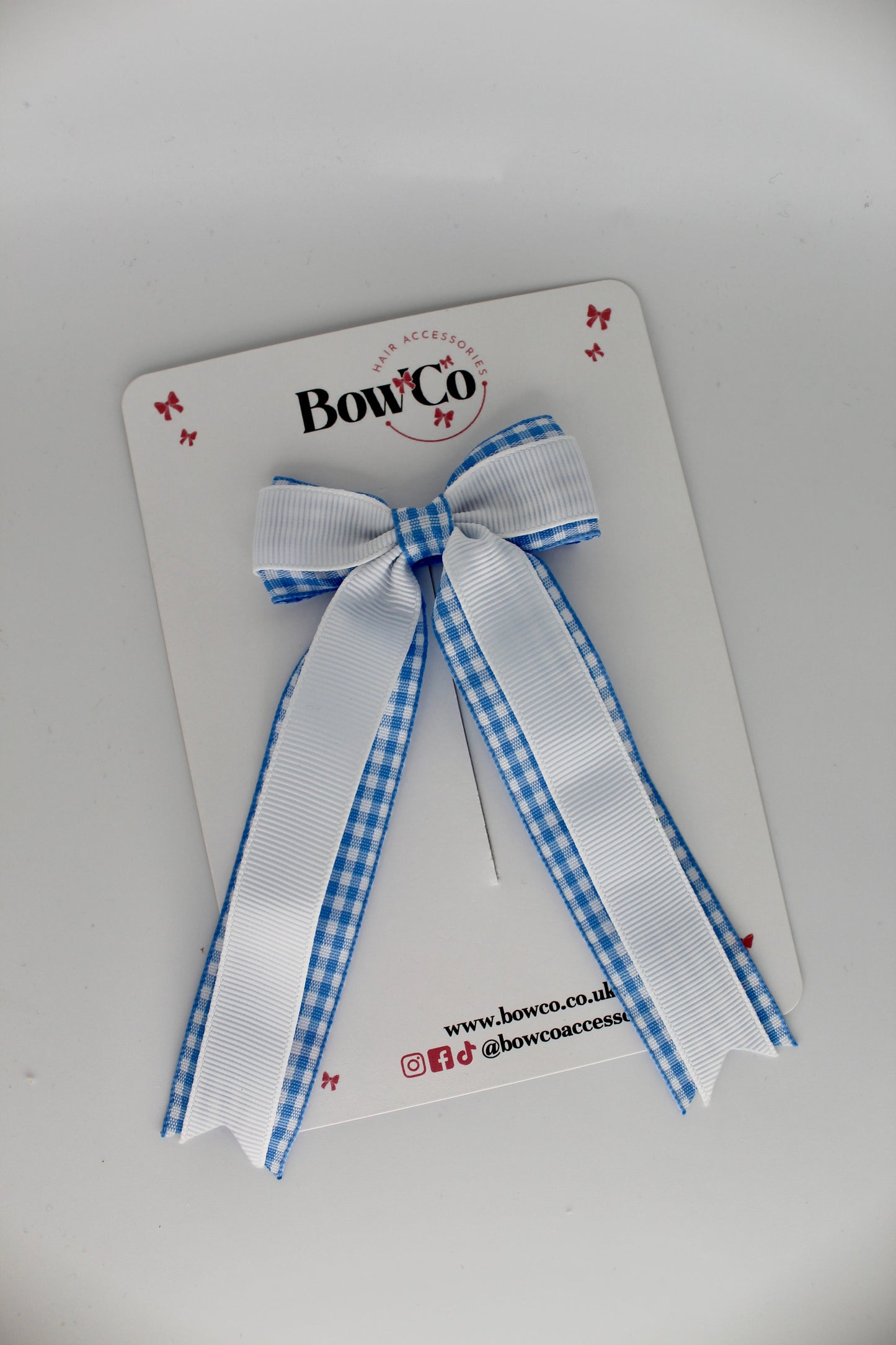 Tuxedo Tail Bow - Light Blue Gingham - Clip