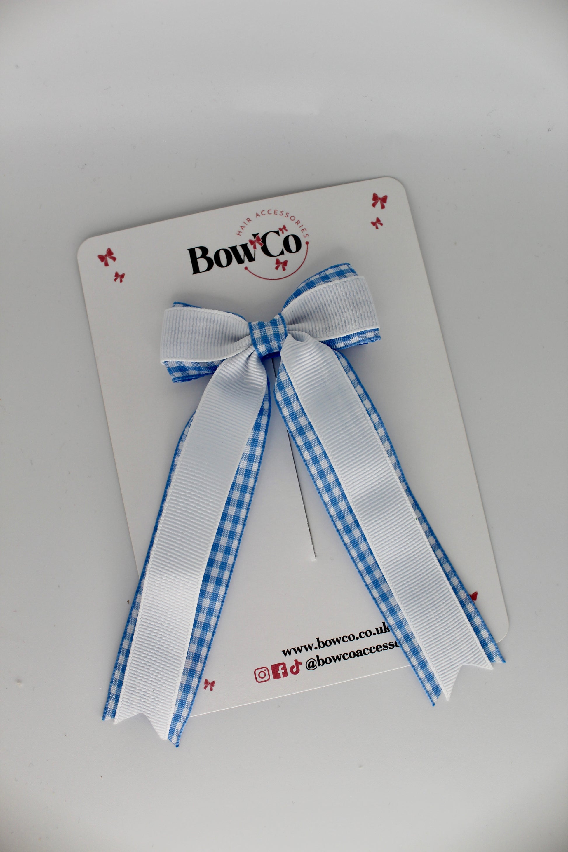 Tuxedo Tail Bow - Light Blue Gingham - Clip
