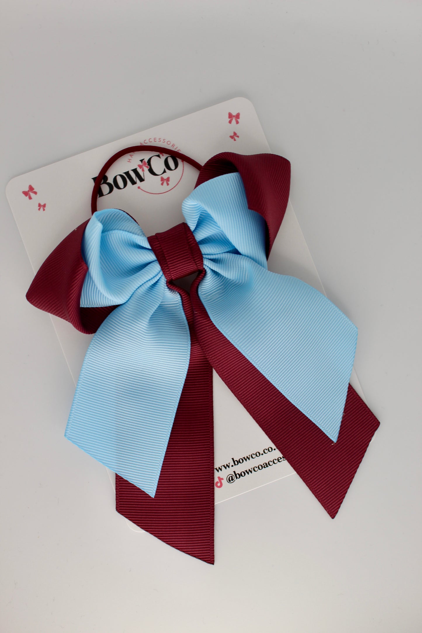 Layer Loop Tail Hair Bow - Elastic - Burgundy and Blue Topaz