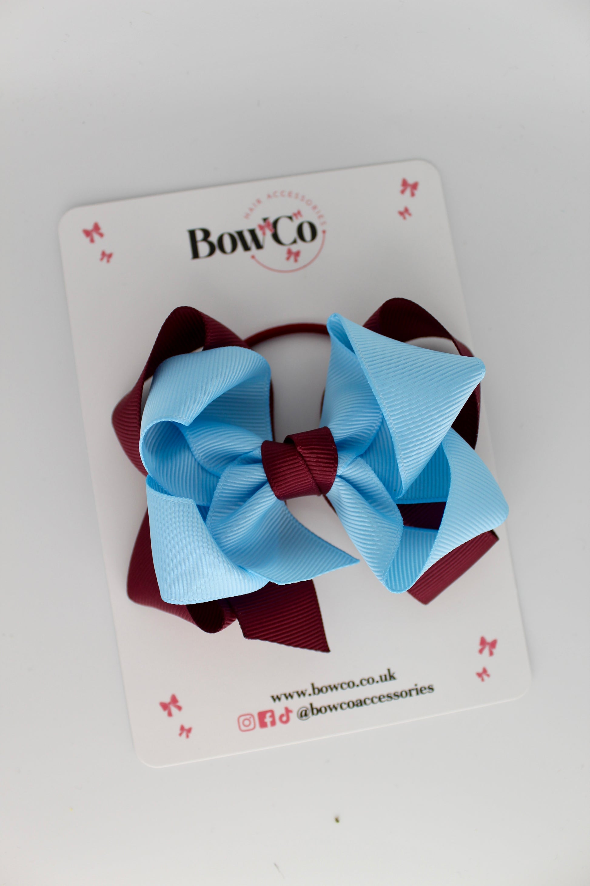 Double Loop Bow - Elastic - Burgundy and Blue Topaz
