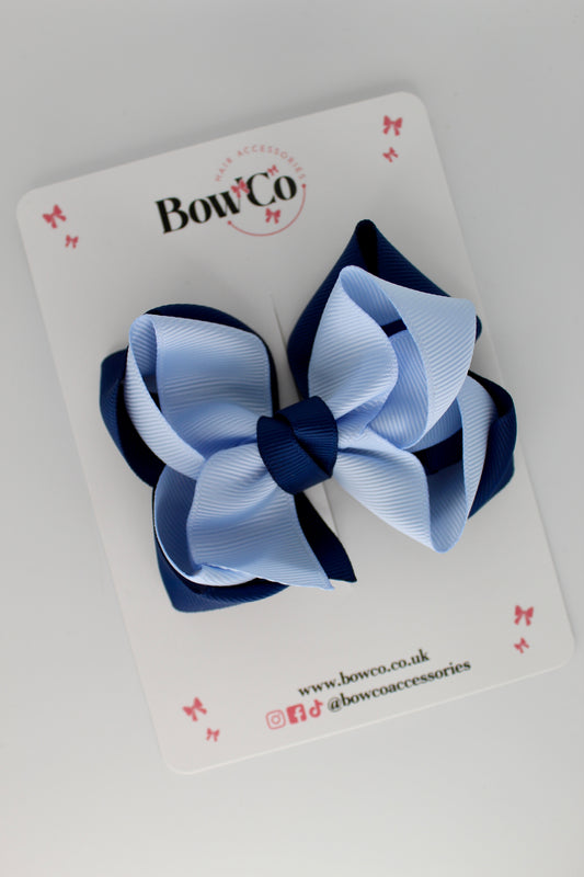 Double Loop School Hair Bow - Clip - Navy and Bluebell