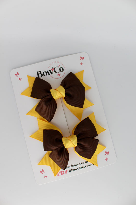 Knot Bow Set - Clip - Brown and Yellow Gold