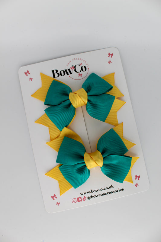 Knot Bow Set - Clip - Jade Green and Yellow Gold