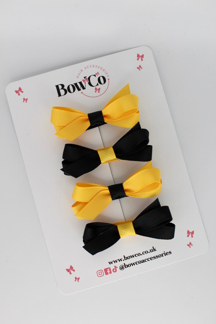 Ballerina Bows - Set of 4 - Clip - Black and Yellow Gold