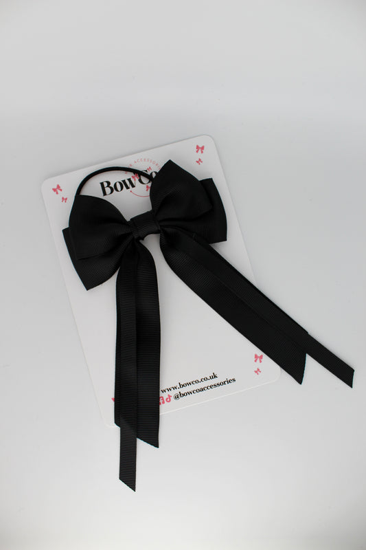 Streamer Tail School Hair Bow – Elastic - Black