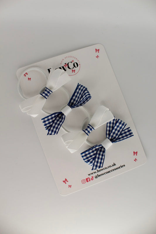 4-Bow Ballerina Bow Set - Navy Blue Gingham