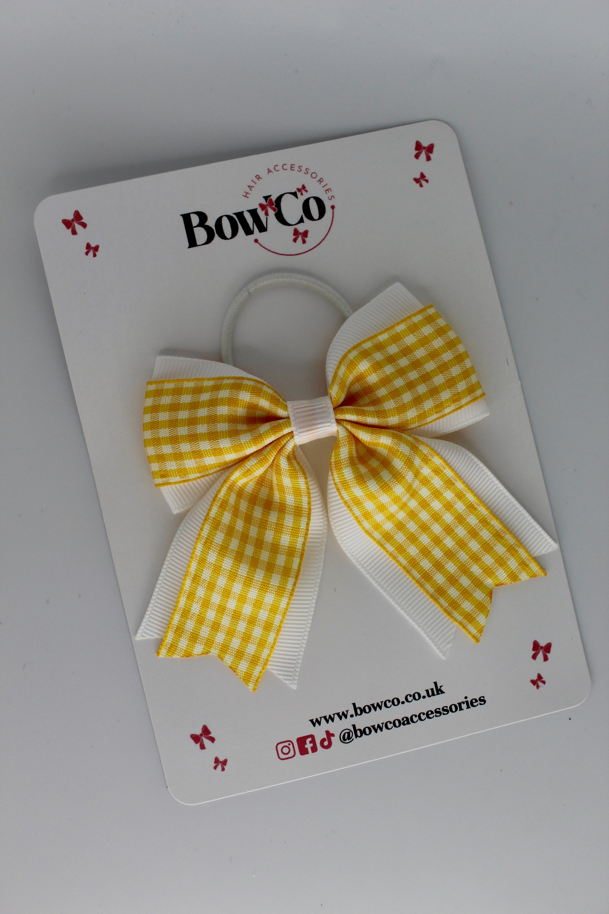 Layer Tail Bow - Yellow Gingham - Elastic