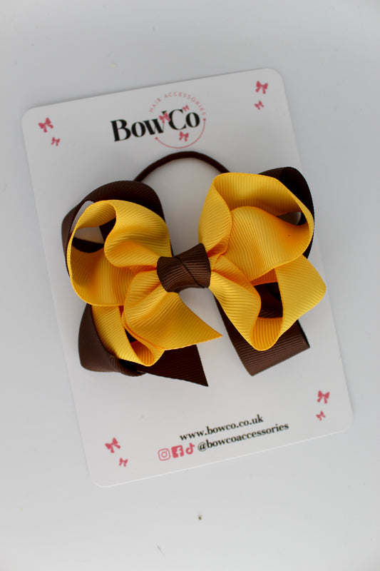 Double Loop Bow - Elastic - Brown and Yellow Gold