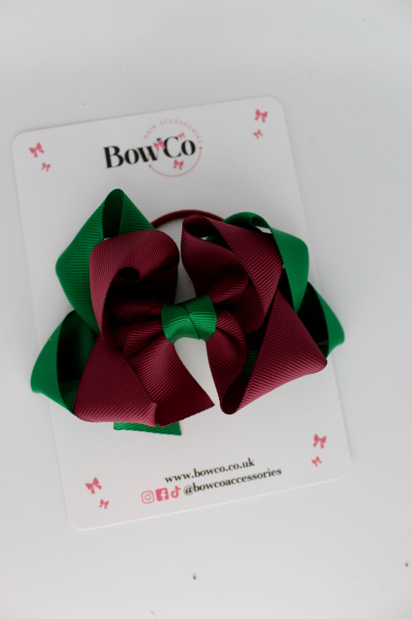Double Loop Bow - Elastic - Forest Green and Burgundy