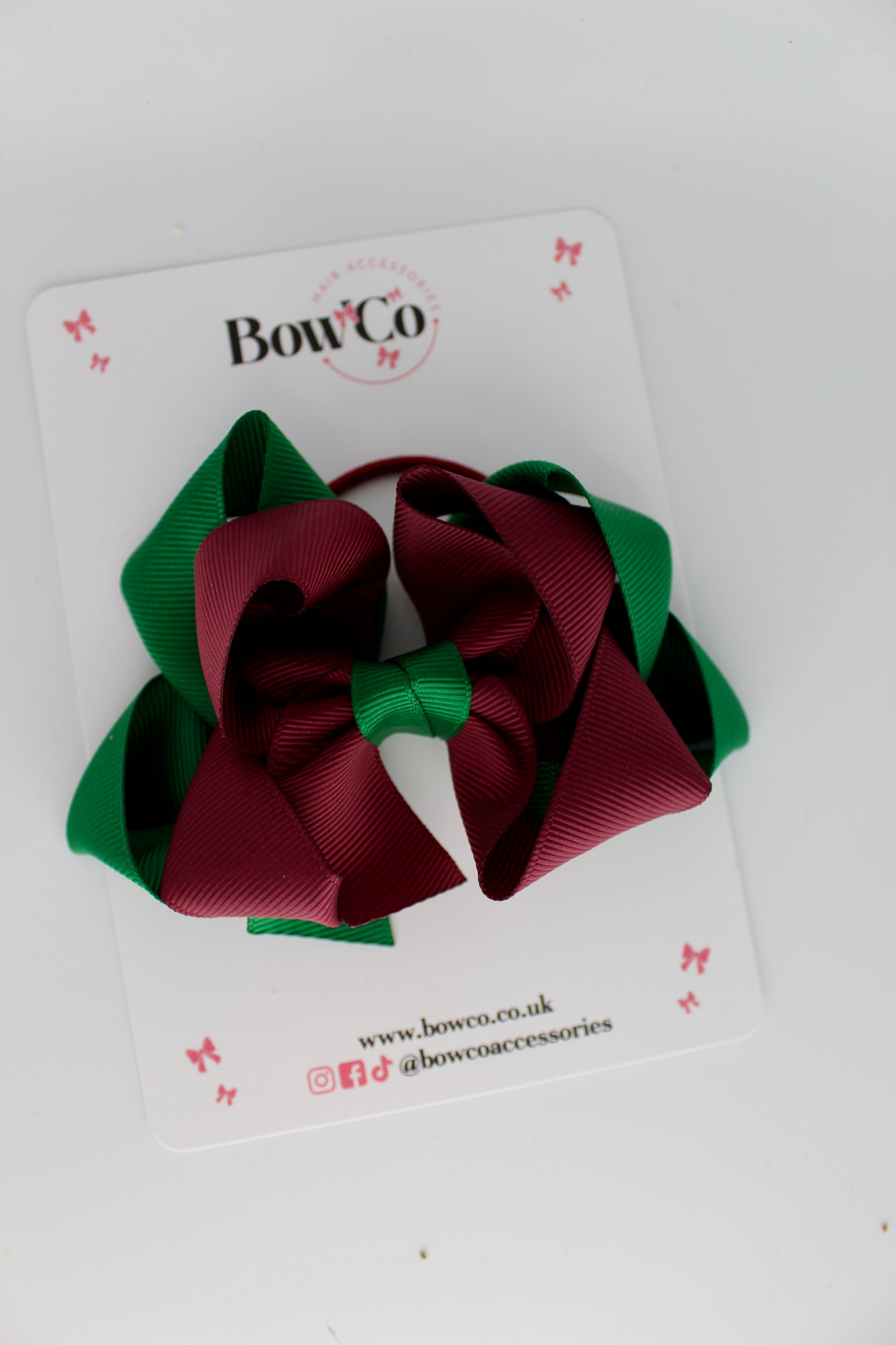 Double Loop Bow - Elastic - Forest Green and Burgundy