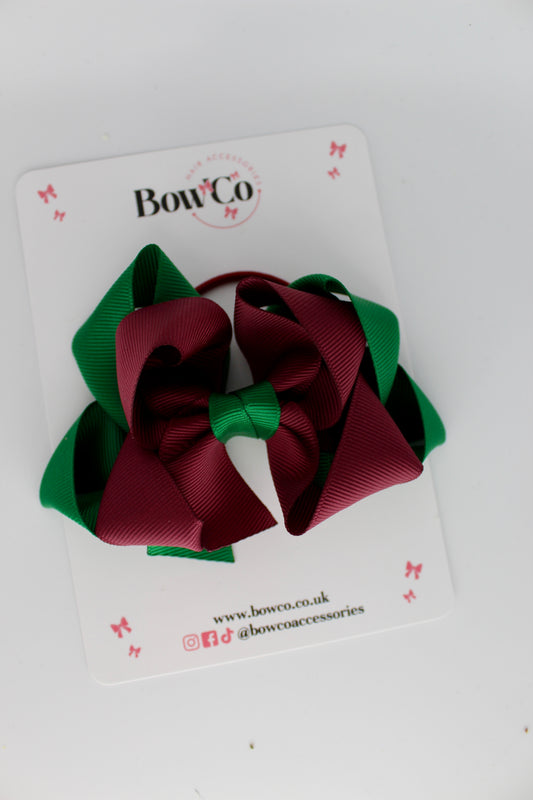 Double Loop Bow - Elastic - Forest Green and Burgundy