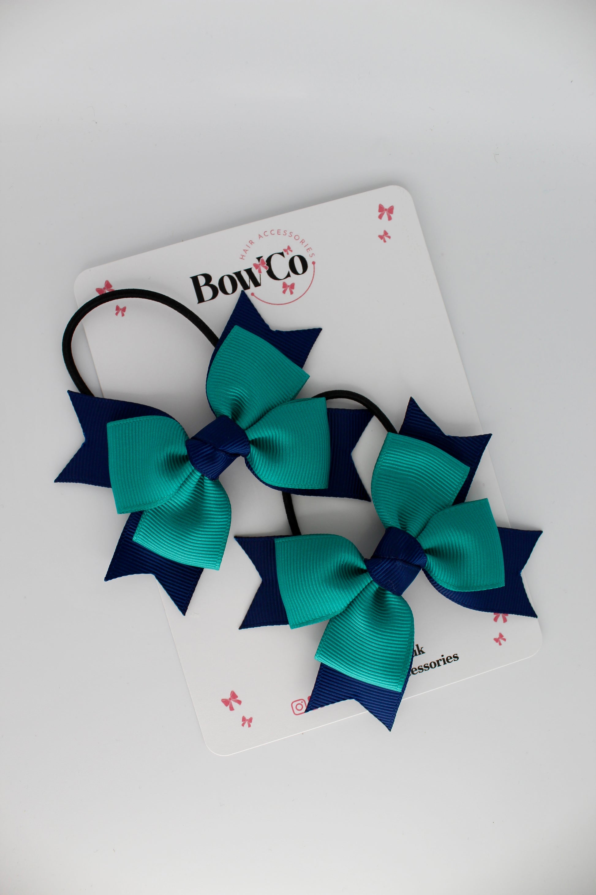 Knot Bow Set - Elastic - Jade Green and Navy Blue
