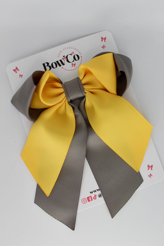 Layer Loop Tail Hair Bow - Clip - Metal Grey and Yellow Gold
