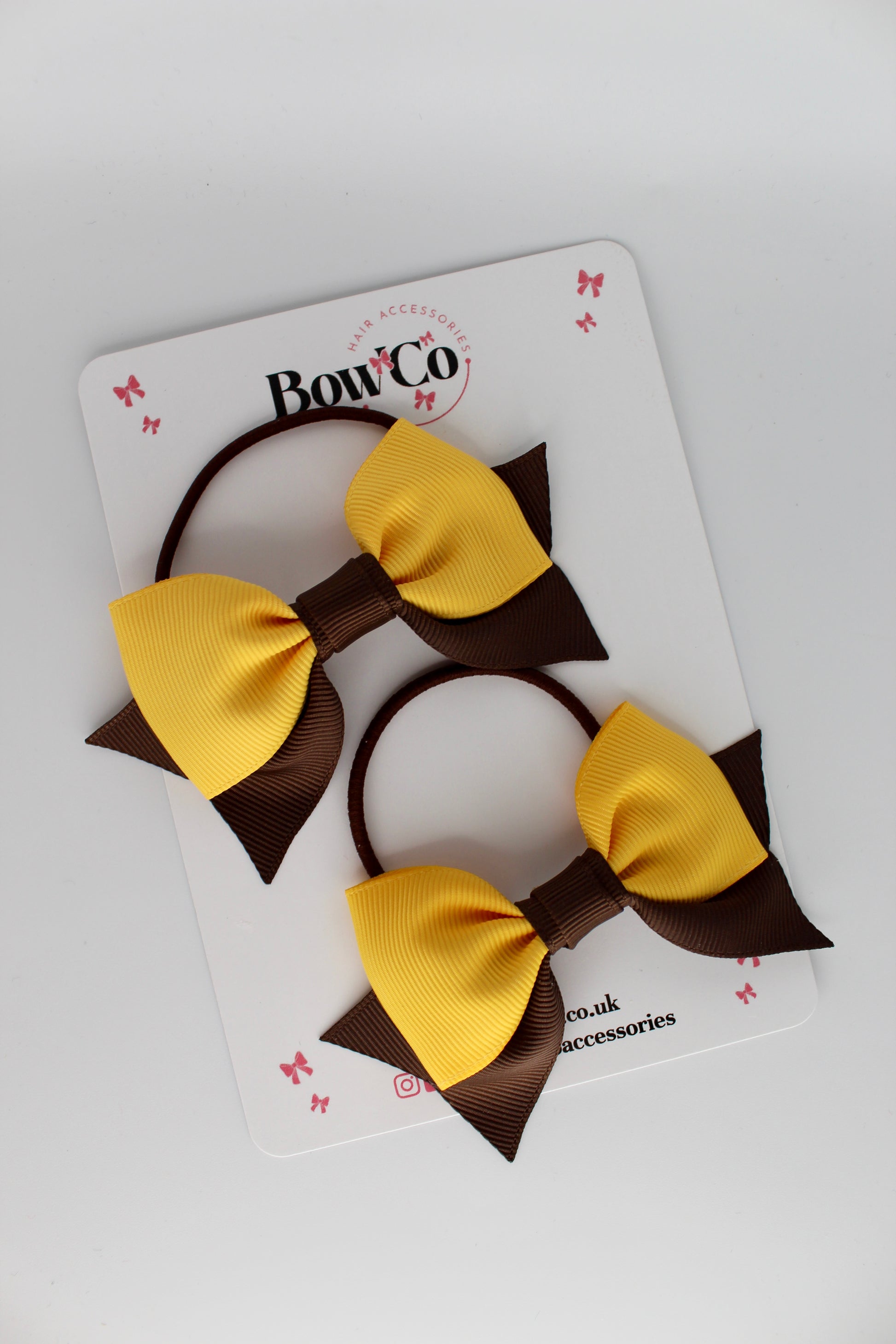 Double Knot Bow Tail Set - Elastic - Brown and Yellow Gold
