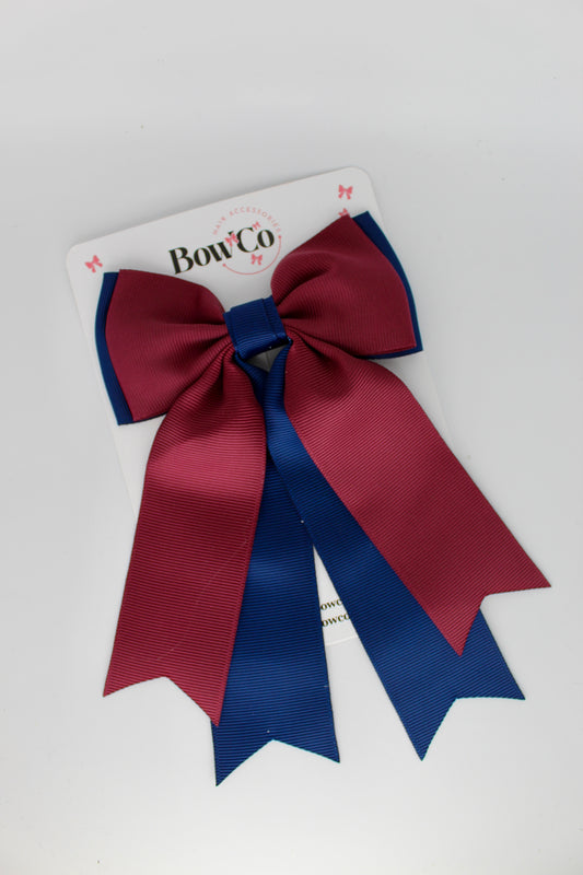 Classic Tail Bow - Clip - Navy Blue and Burgundy