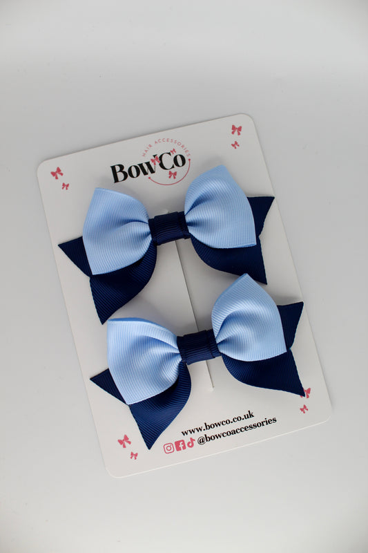 Double Knot Bow Tail Set - Clip - Navy Blue and Bluebell