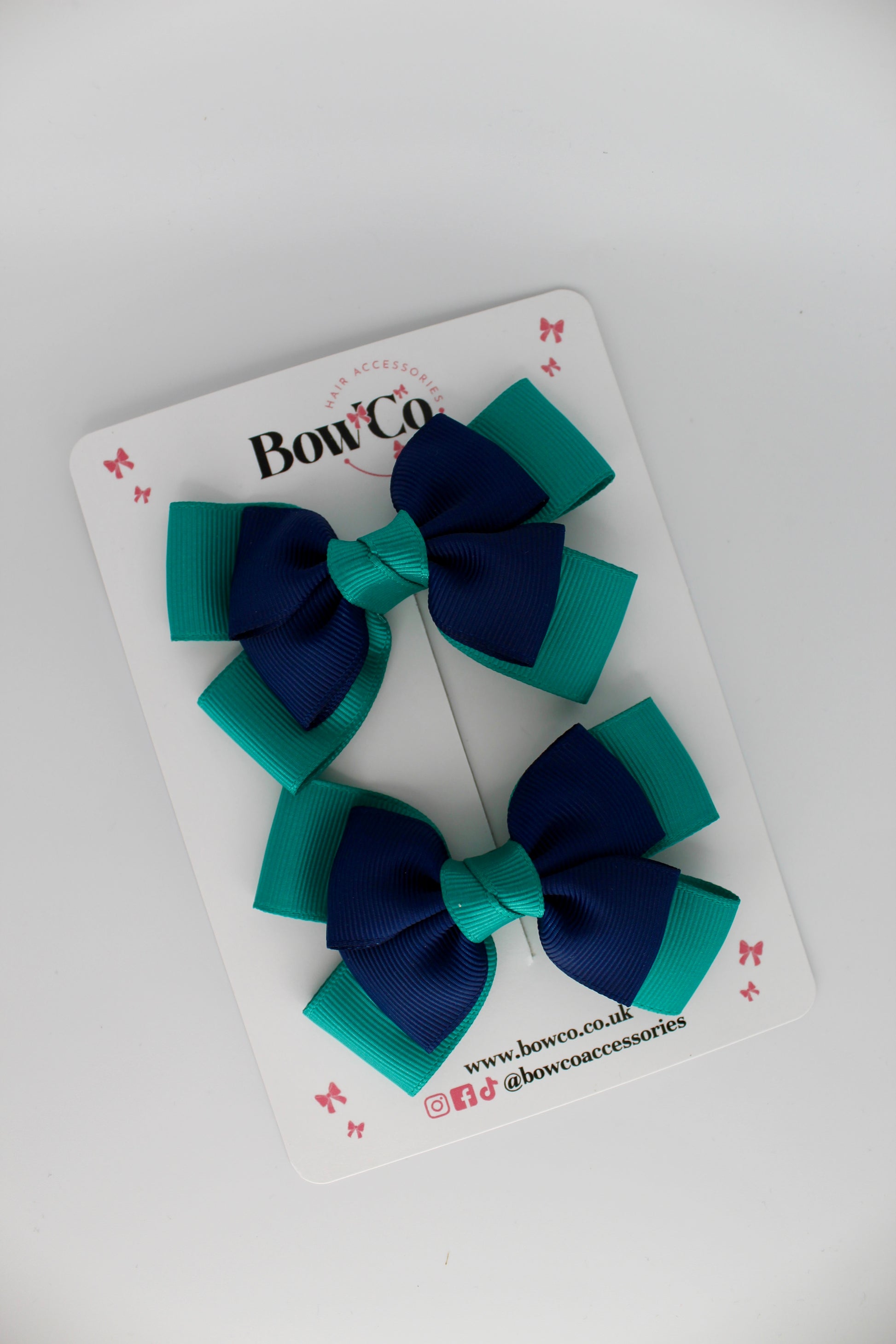 Layer Bow Set - Clip - Jade Green and Navy Blue
