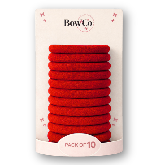 10 Elastic School Hair Bobbles - Red - Non Damage