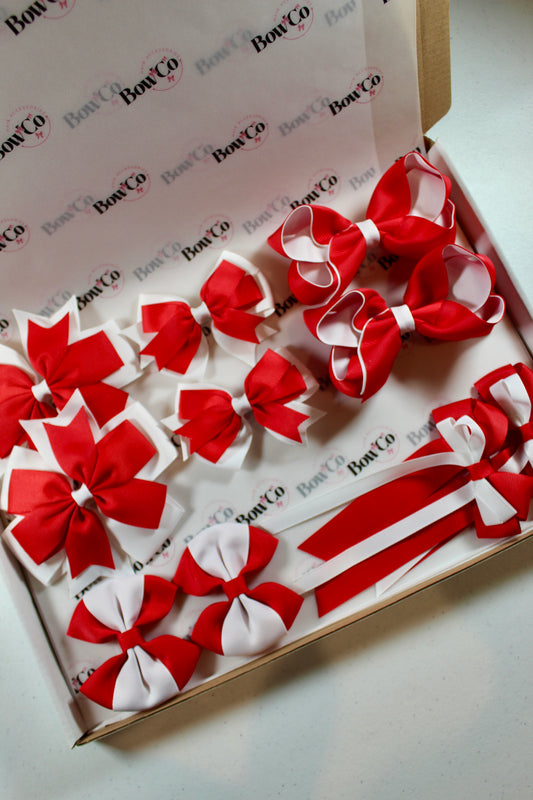 Red & White School Bow Bundle (Medium/Large) - Clip