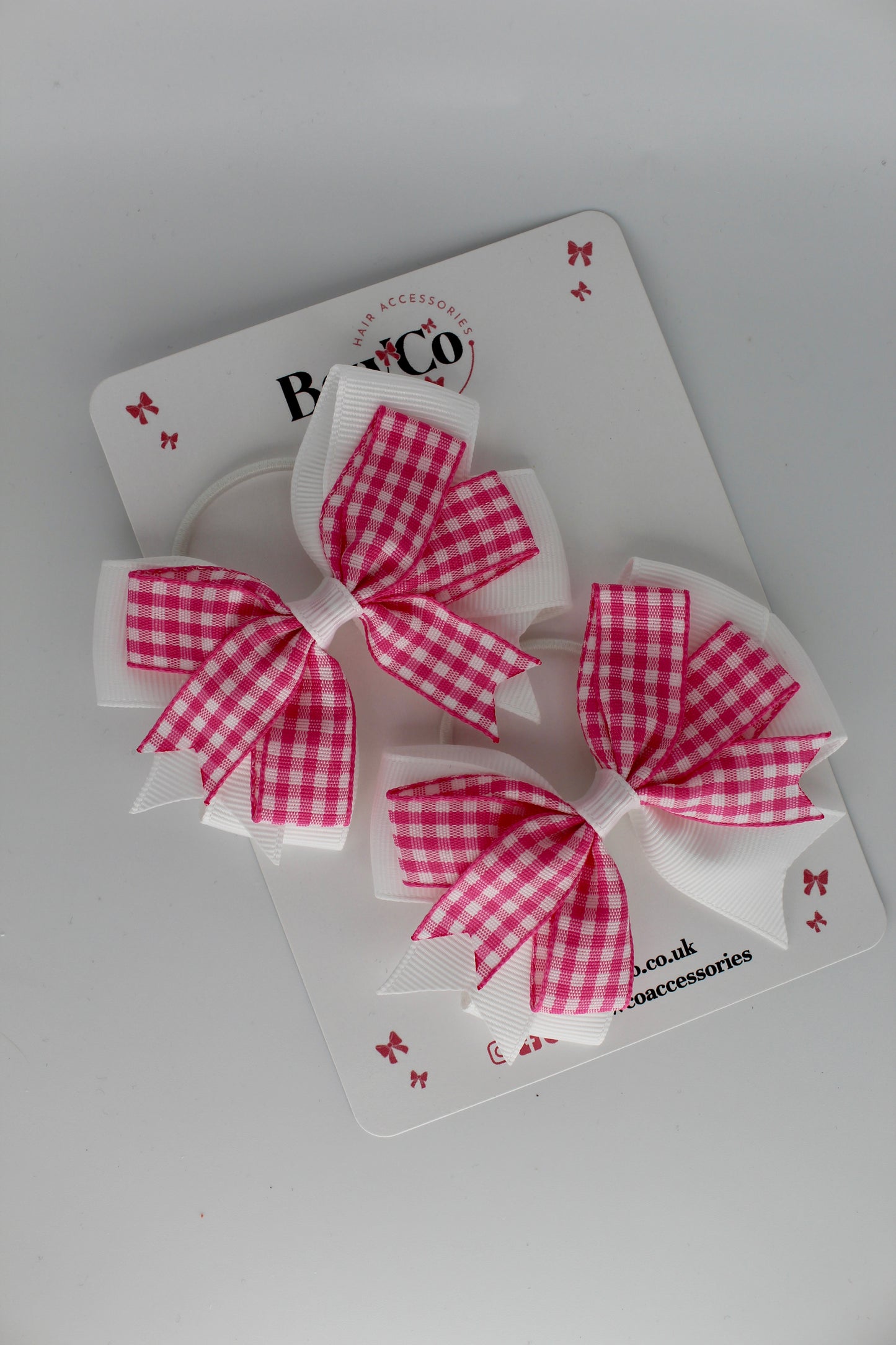 Double Tail Bow Set - Pink Gingham - Elastic