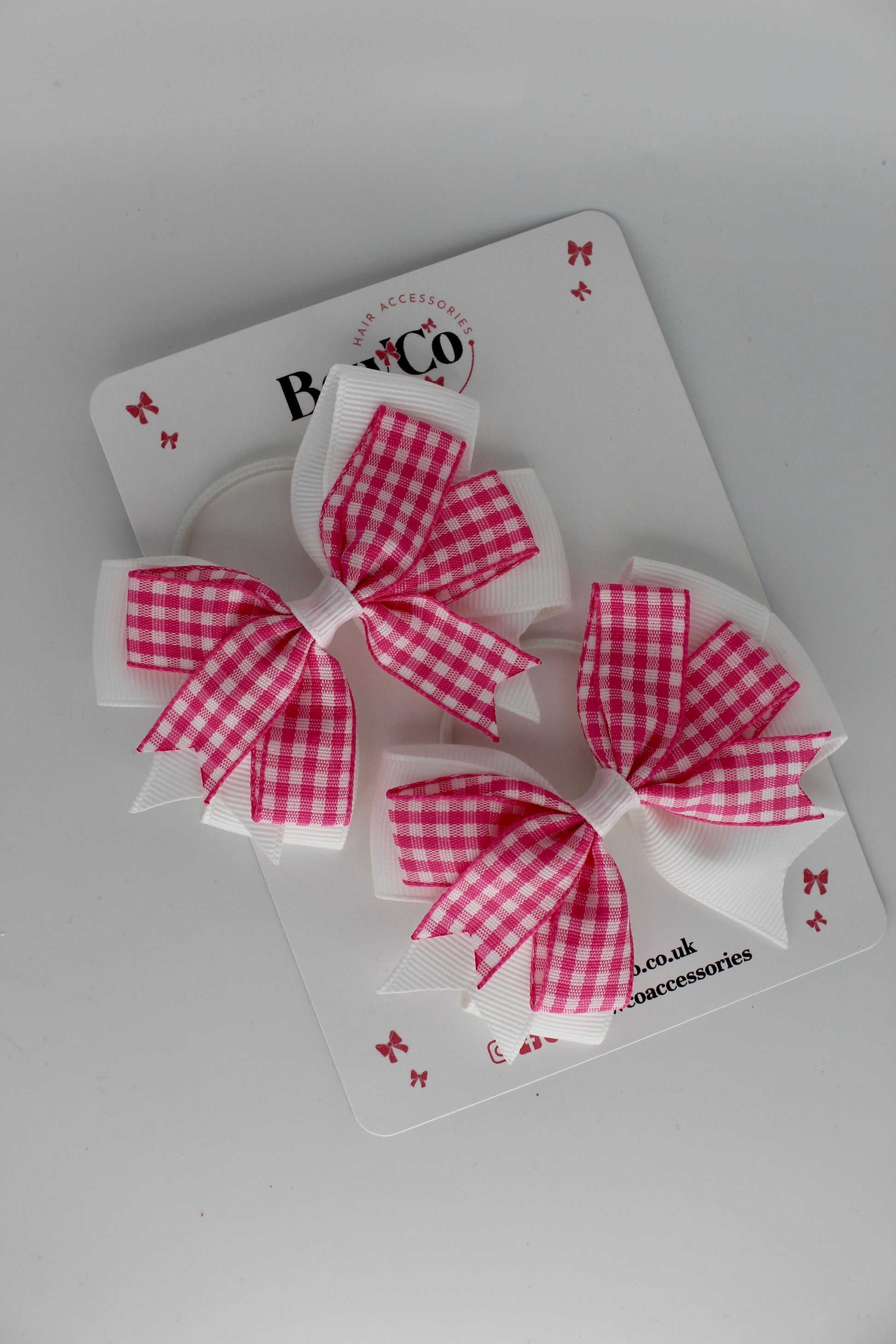 Double Tail Bow Set - Pink Gingham - Elastic