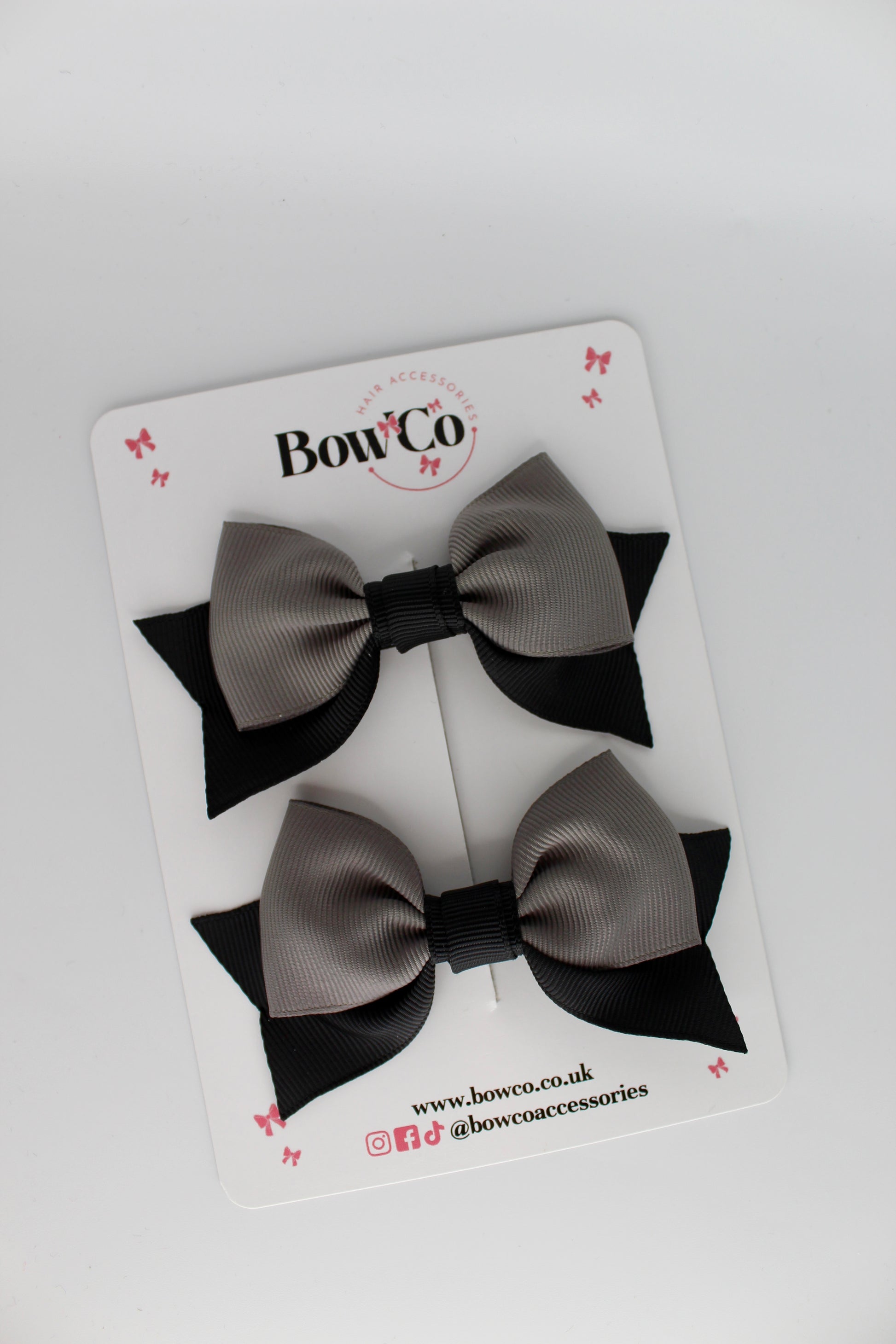 Double Knot Bow Tail Set - Clip - Black and Metal Grey